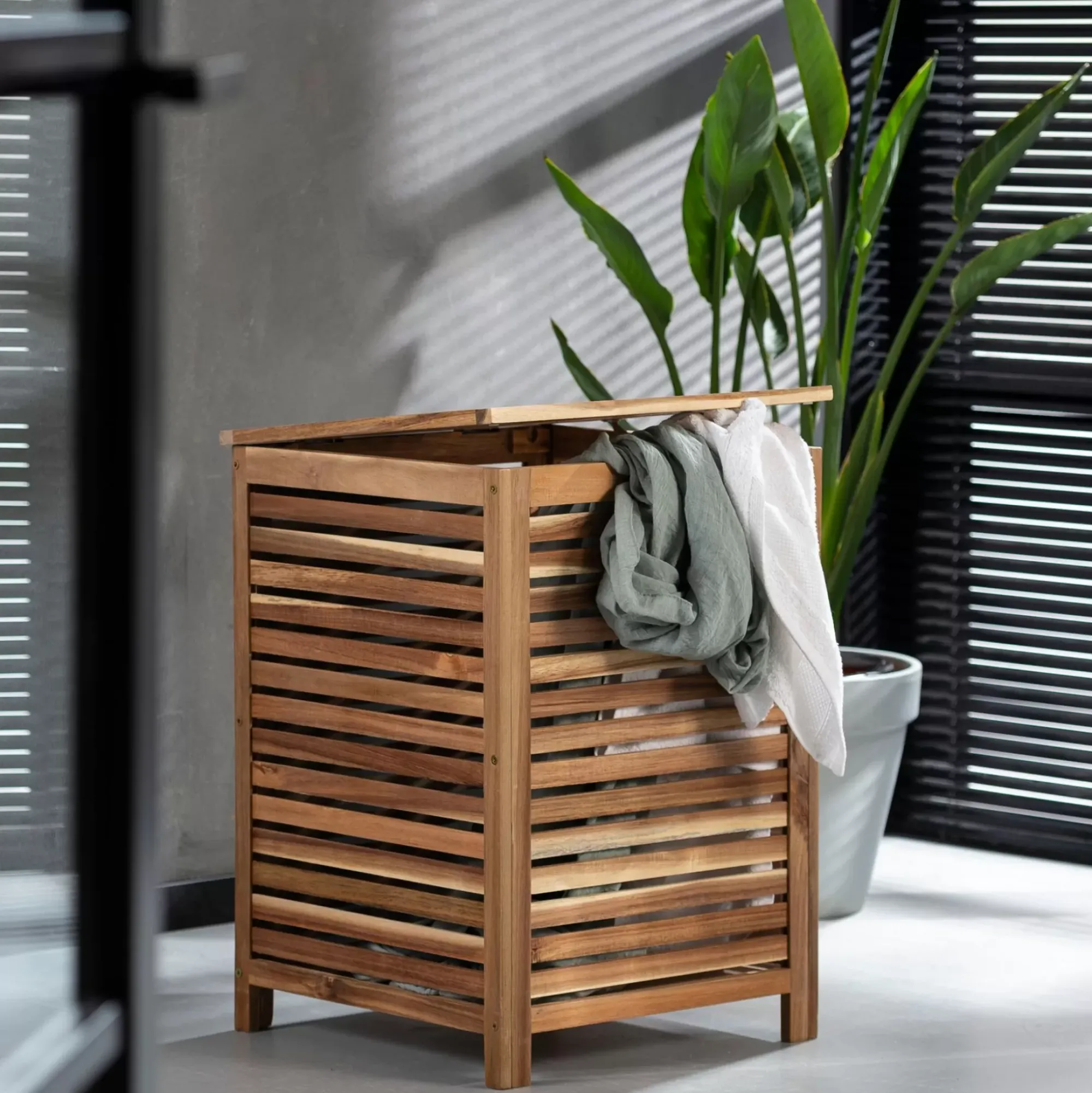 CASA Acacia Cesta Para Colada De Lujo Negro, Natural Clearance