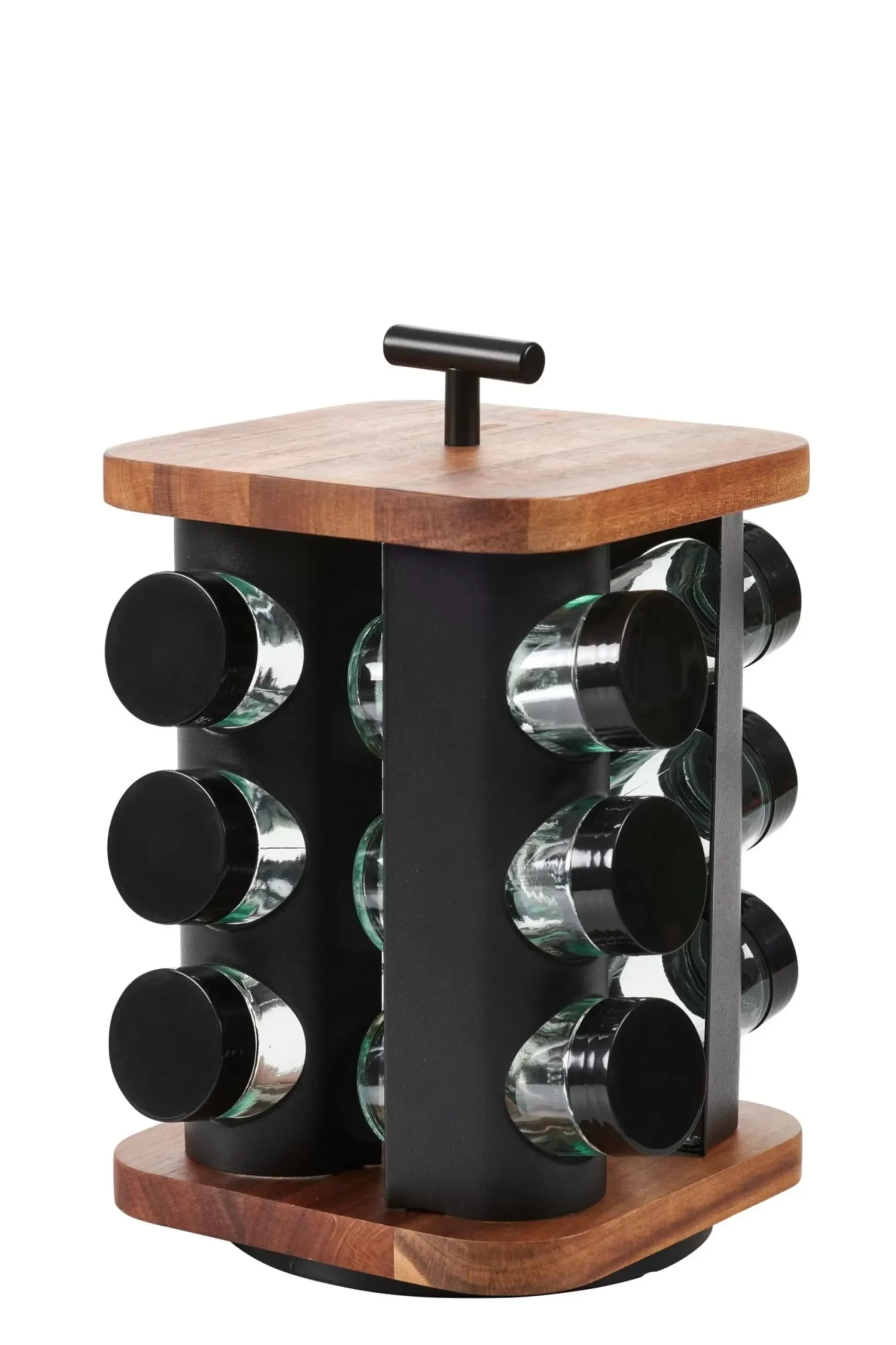 CASA Acacia Lux Carrusel De Hierbas 12 Botes Rotacion De 360° Negro, Natural Fashion