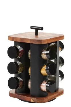 CASA Acacia Lux Carrusel De Hierbas 12 Botes Rotacion De 360° Negro, Natural Fashion