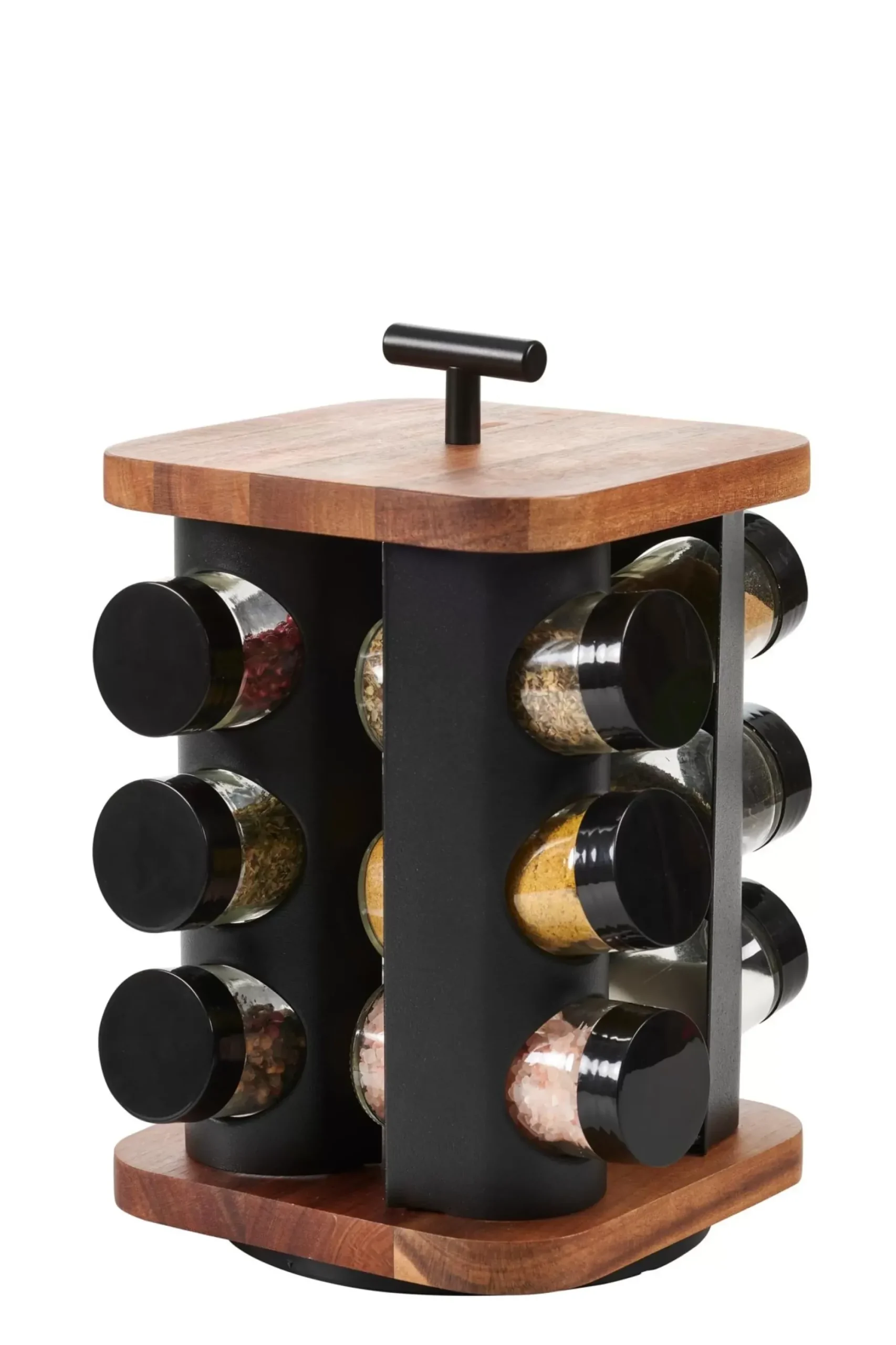 CASA Acacia Lux Carrusel De Hierbas 12 Botes Rotacion De 360° Negro, Natural Fashion