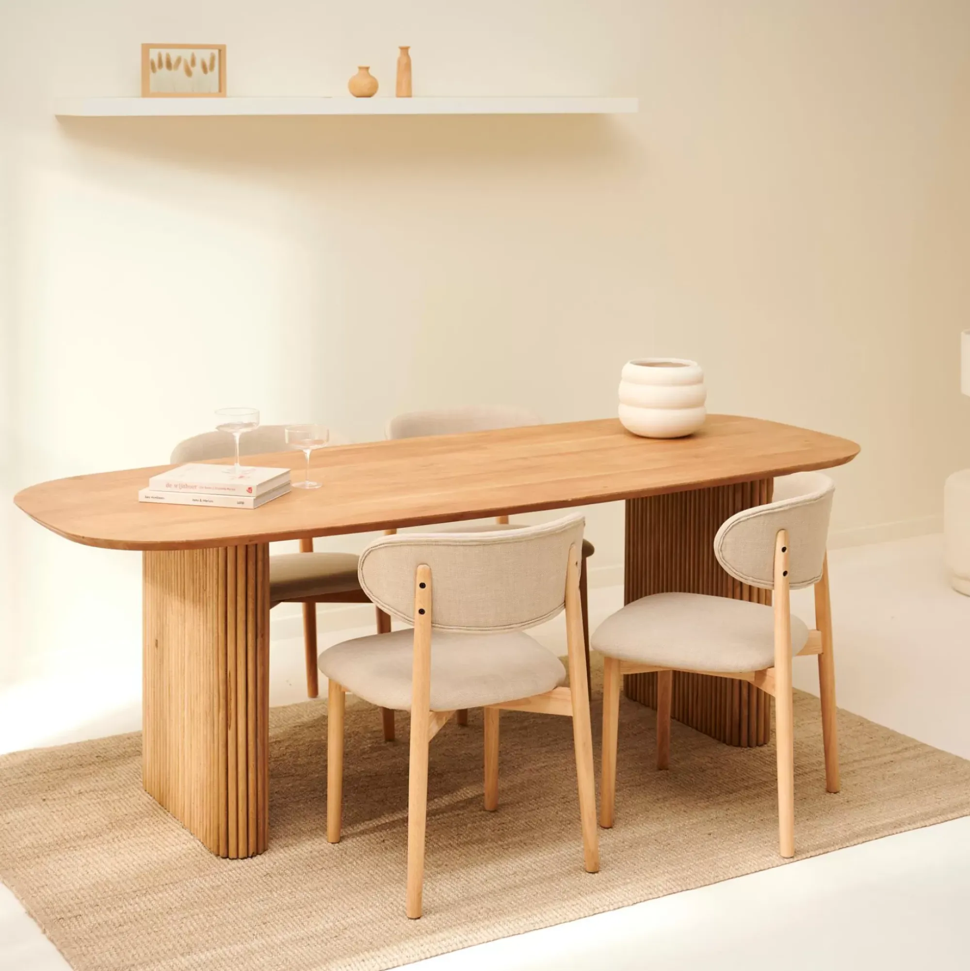 CASA Acacia Patas Mesa Listones Juego De 2 Natural Best