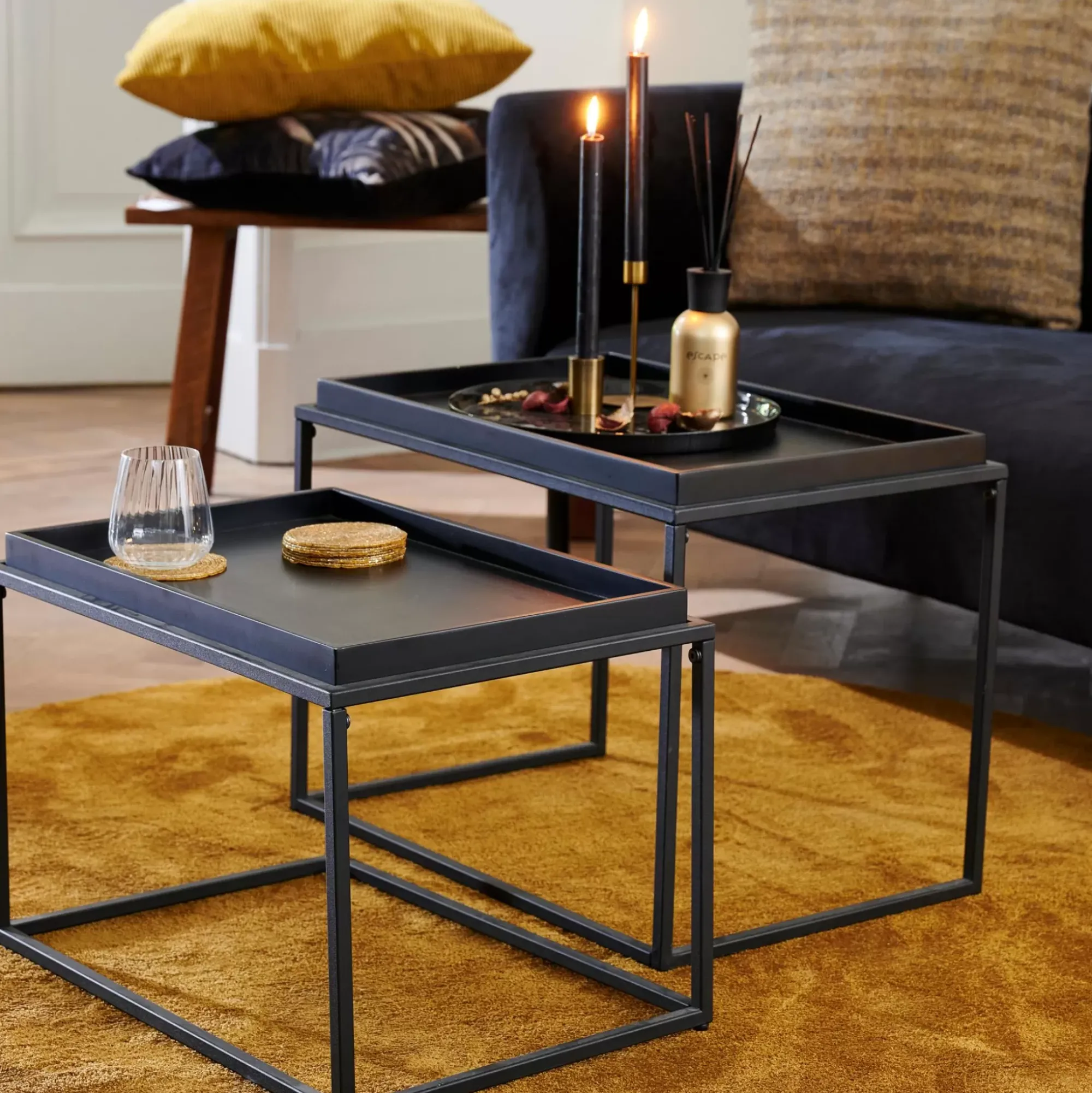 CASA Apollo Mesas Auxiliares Juego De 2 Negro Clearance