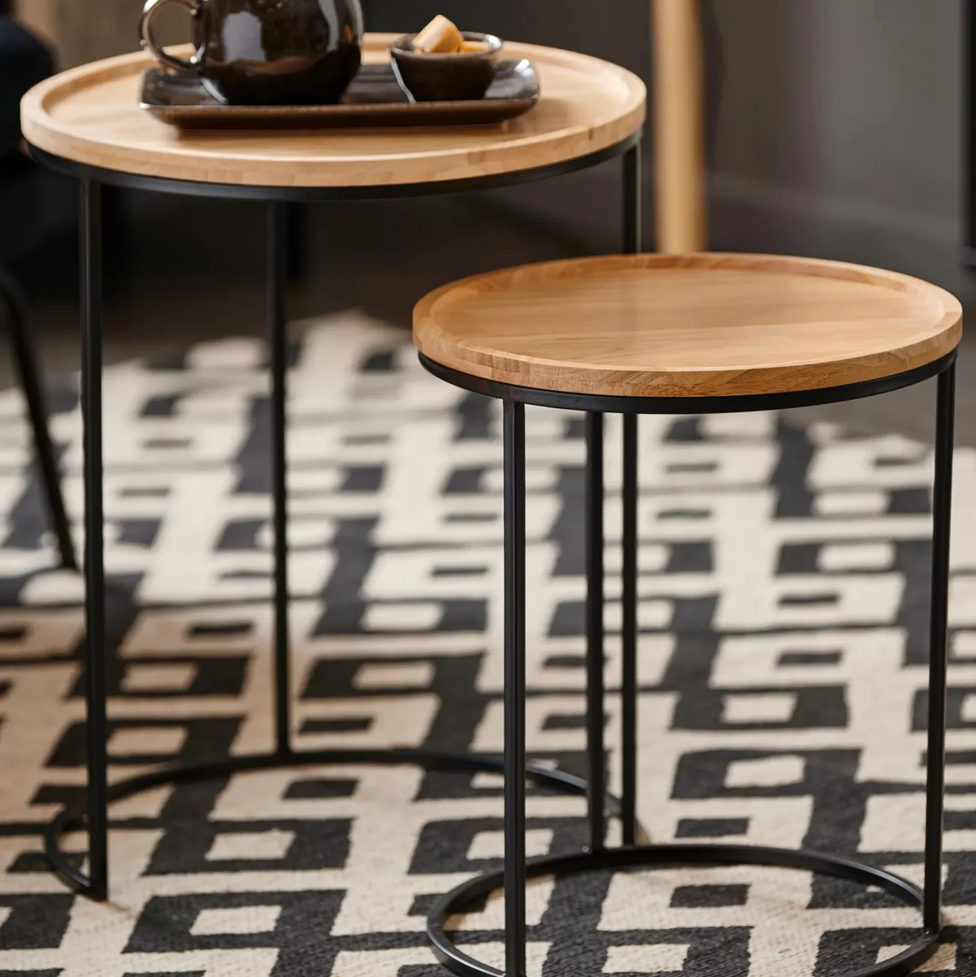 CASA Gom Mesas Auxiliares Juego De 2 Negro, Natural Sale