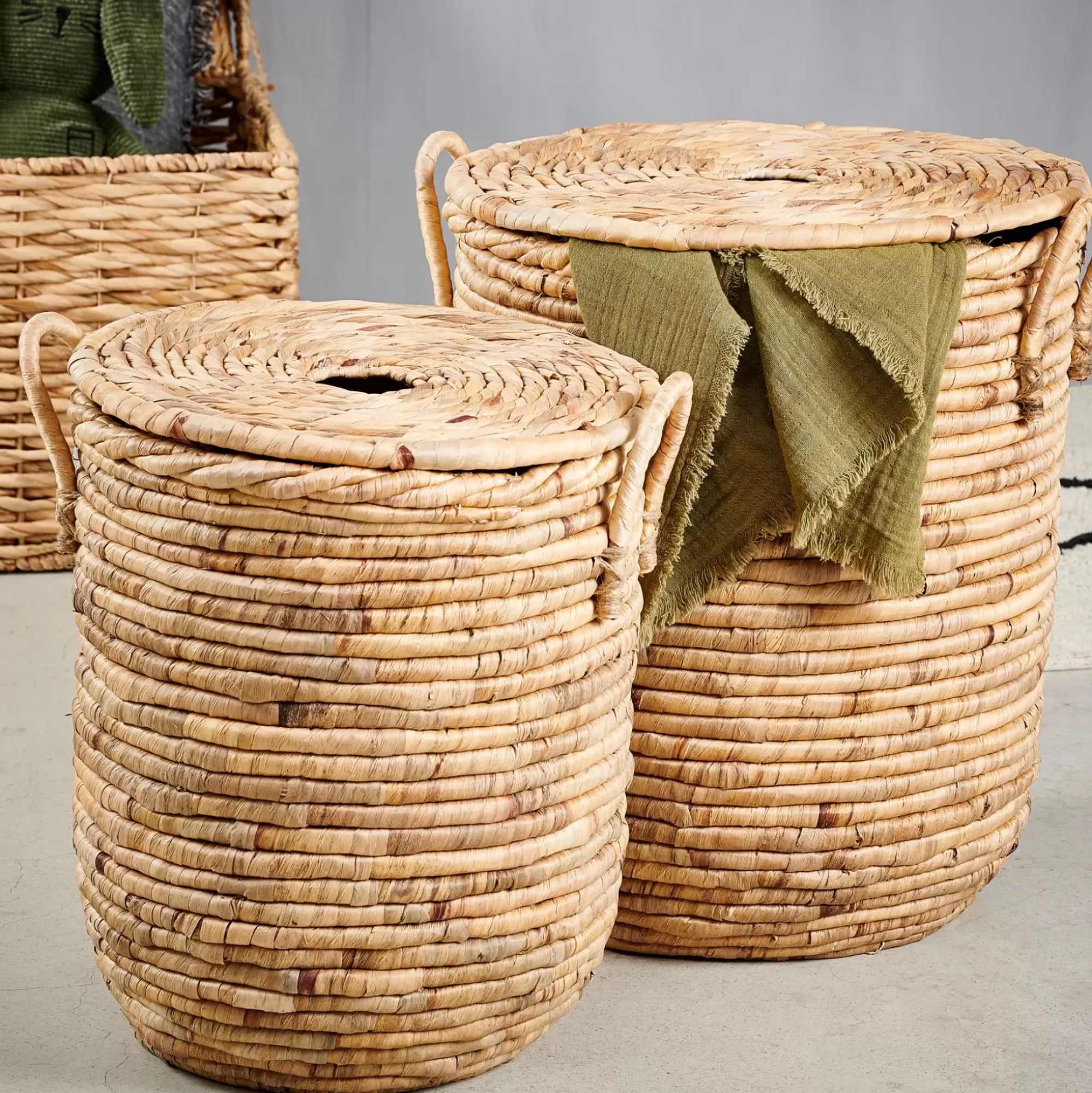 CASA Miley Cesta Para Colada Con Tapa Y Asas Natural Discount