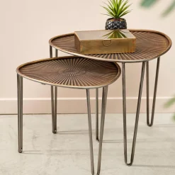 CASA Ovo Mesas Auxiliares Juego De 2 38X38X35Cm/46.5X46.5X41Cm Plateado, Cobrizo Fashion