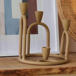 CASA Rings Candelabro Para 4 Velas Marron Claro New