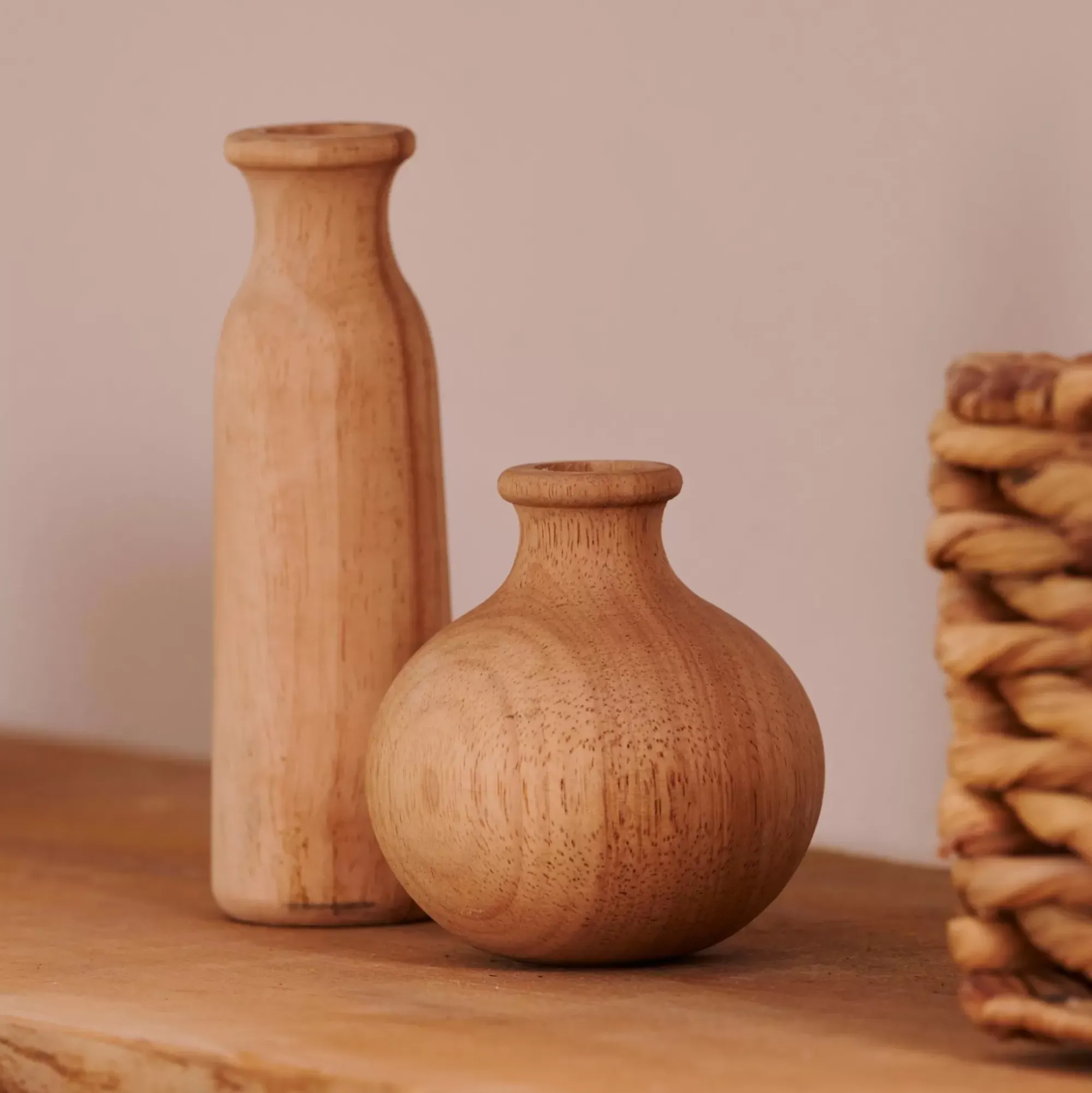 CASA Rubberwood Florero Decorativo Natural Outlet