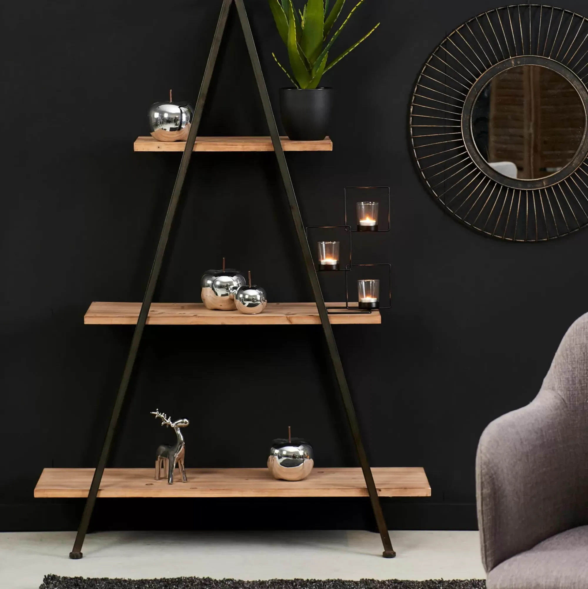 CASA Vermont Estanteria De Pared Negro, Natural Cheap